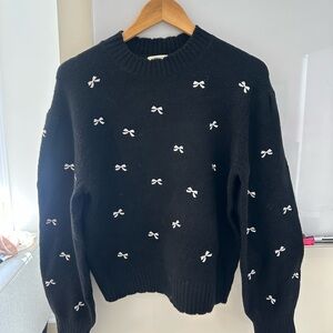 Womens Black Crewneck with White Bows